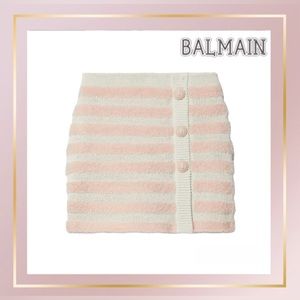 Balmain Fluffy Striped Wool Tweed Mini Skirt